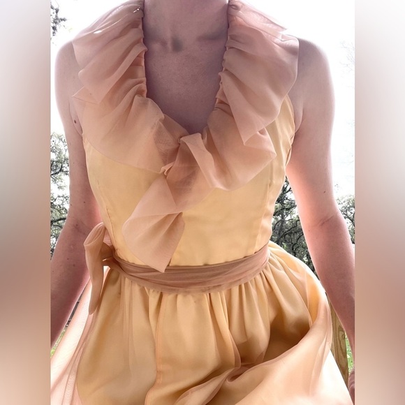 Vintage Ruffle Halter Dress Orange and Yellow Size Small - Picture 6 of 12
